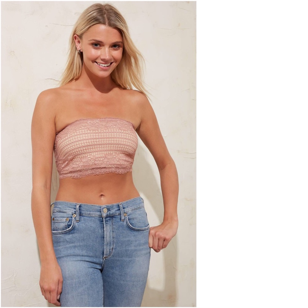 FREE PEOPLE Camila Bandeau Strapless Lace Bralette Blush Pink Nude Medium Bra M